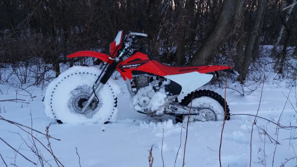 Riding my Honda CRF230F in the snow