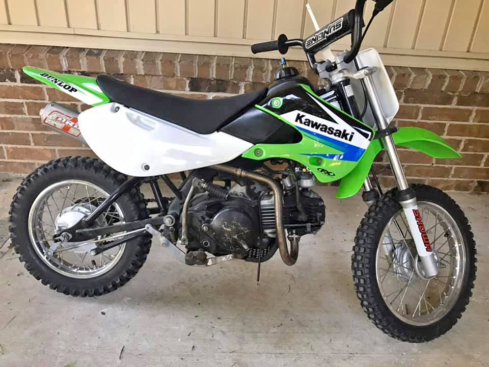 Kawasaki KLX110 pit bike with DR D aftermarket exhaust