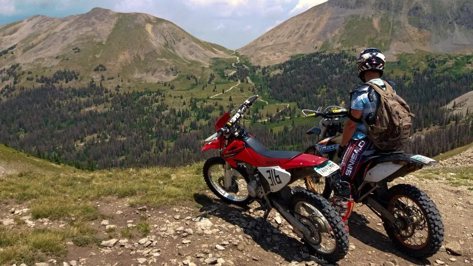 Exploring the mountains on a street legal Honda CRF230 dirt bike