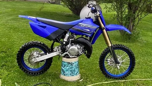 A stock 2021 Yamaha YZ85 2 stroke motocross bike